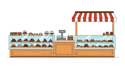 Naklejka premium Sweet Bakery Pastry Shop Display Counter with Delicious Desserts Isolated on White Background