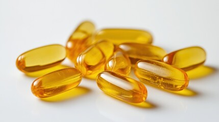 Pile of Yellow Gel Capsules on White Background