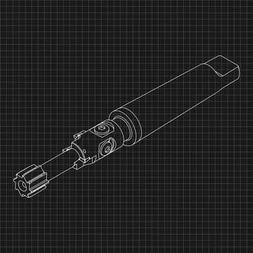 Mechanical engineering drawings. Tap tools, borer. Technical Design. Cover. Blueprint. Step Cutting Tool with Countersinking Function. Technical 3D Vector Illustration