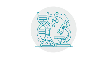 Science and Research Laboratory Equipment and DNA Illustration.
