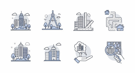 Cityscape and Urban Planning Icons - Architectural Design and Navigation.