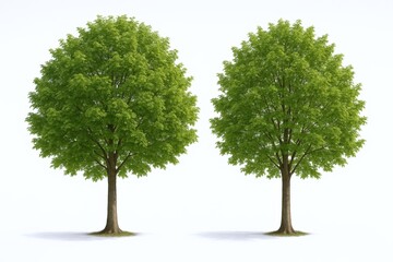 Obraz premium Two Deciduous Trees with Green Foliage on a White Background, Symbolizing Growth and Natural Beauty