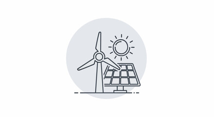 Fototapeta premium Wind Turbine and Solar Panel Icon Representing Renewable Energy.