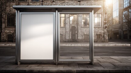 Urban Bus Stop Advertisement Mockup Featuring a Blank Billboard Space in a Cityscape Environment