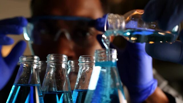 Closeup of a technician mixing a thermosetting compound in a lab showcasing the careful formulation of heatresistant and strong materials.