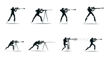 Sniper and Marksman Shooting Positions Silhouette Icons Set