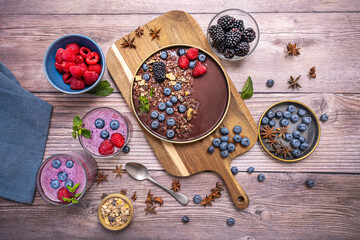 The swirling vortex on the surface of the smoothie suggests it's freshly blended and perfectly...