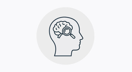 Illustration of a human head silhouette with a brain and magnifying glass.