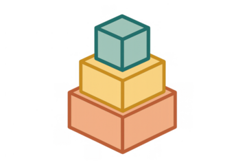 Stacking colorful geometric cubes building an ascending hierarchy, progress, or business structure on transparent background