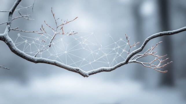 Branch with Geometric Network Overlay: Symbolizing Connectivity, Innovation, and Modern Technology in Nature