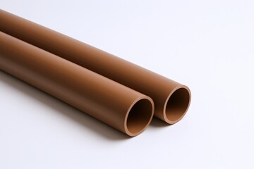 Two Brown Plastic Pipes Isolated on White Background for Plumbing or Construction Applications