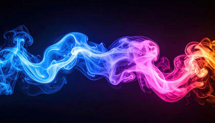 Vibrant swirls of blue, pink, and orange smoke create dynamic and colorful abstract pattern against dark background, evoking sense of energy and movement