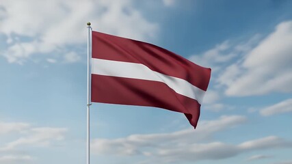Latvian flag waving proudly against a serene sky - symbolizing patriotism, national pride, and a vibrant cultural identity in Latvia today