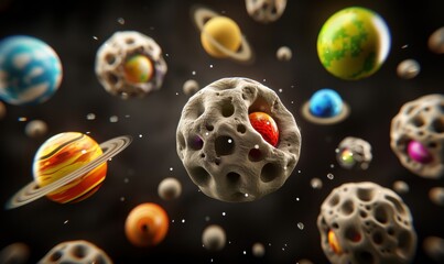 Abstract planets and spheres in space digital art background composition