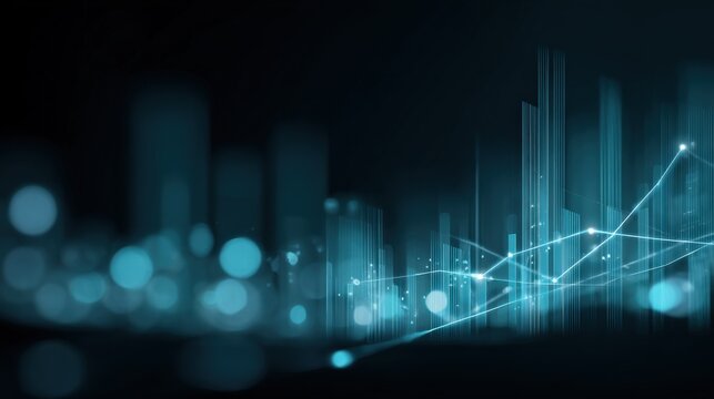 Abstract Digital Cityscape with Rising Graph: A Modern Business Growth and Technology Concept