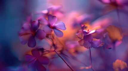 Floral Abstract with Dreamy Violet and Magenta Hues, Delicate Blossoms in Soft Focus, Artistic Botanical