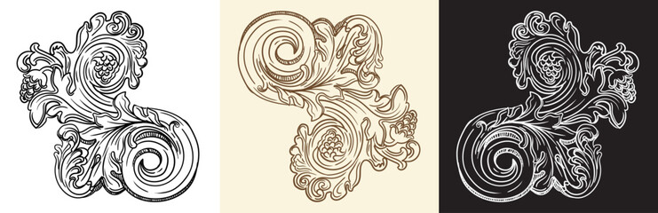 Scroll leaf of grape twisted design element vector illustration