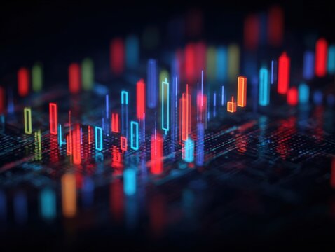 Abstract Financial Chart with Colorful Candlesticks Representing Market Trends, Investment Data, and Economic Fluctuations