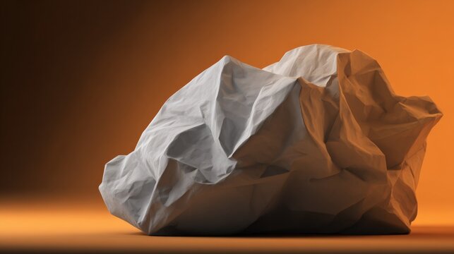 Abstract Crumpled Paper Still Life: Texture, Form, and Minimalism Against a Gradient Orange Backdrop