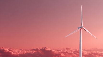 Obraz premium Wind Turbine Against a Pink Sky, Clean Energy Concept for a Sustainable Future
