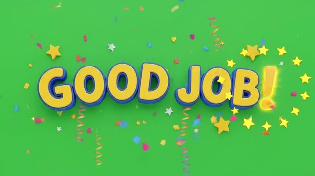 Good Job Animated Text with Confetti and Stars.