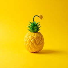 A pineapple with a bomb fuse on a yellow background