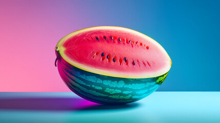Sliced watermelon with seeds on colorful background