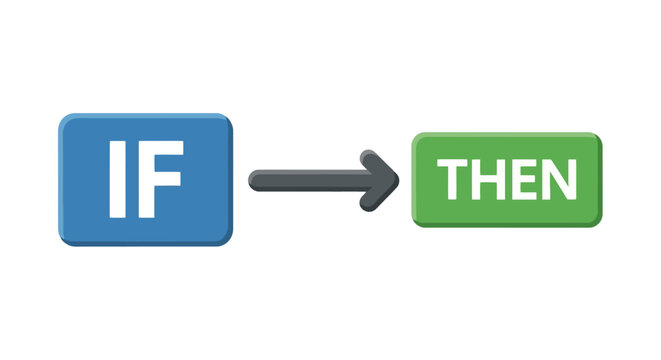 If-then conditional statement flowchart diagram representing a logical sequence, algorithm, and business process automation concept