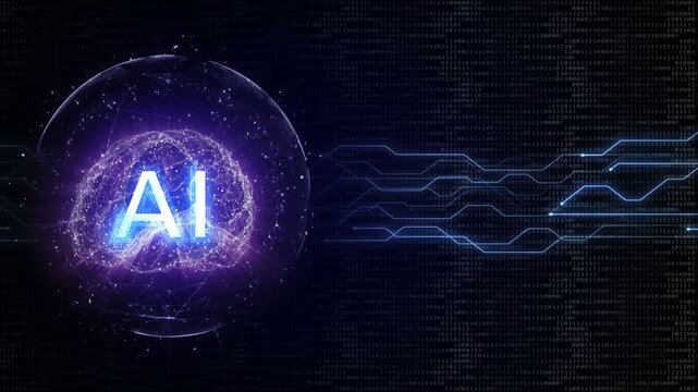 AI Text and Machine Learning Brain Animation, Background, Loop
