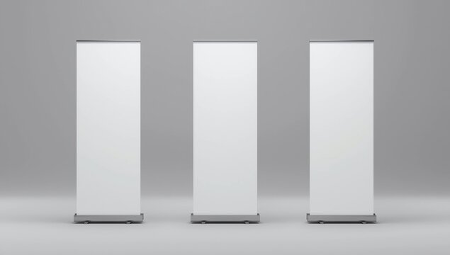 Clear rollup banner design mock up. Empty roller sign board template stand.3d illustration