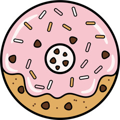 Fototapeta premium Chocolate Chip Donut with Pink Icing and Sprinkles