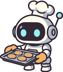 Cute Chef Robot Character Holding Tray of Freshly Baked Cookies