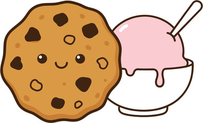 Cute Cookie Mascot Next to Bowl of Ice Cream
