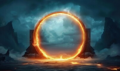 Fiery portal illustration mysterious glowing circle in fantasy landscape