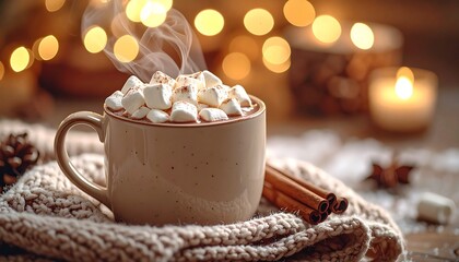マシュマロ入りホットチョコレートの冬スイーツ画像