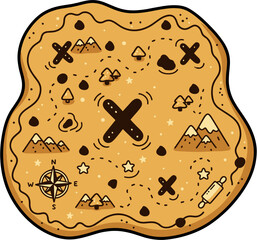 Cookie Shaped Treasure Map with X Marks the Spot