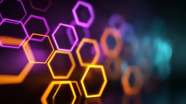 Abstract colorful hexagon shapes moving in a futuristic digital background