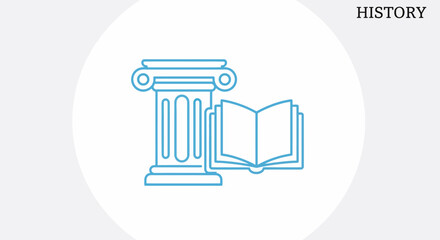 Ancient Column and Open Book Representing History and Knowledge.