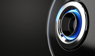 Modern black and silver ring design with blue light abstract background
