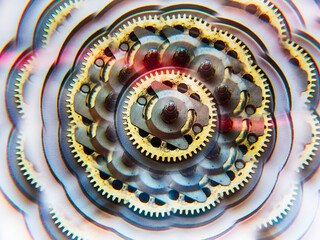 Iron gear with spiral in colored light