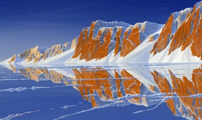 Mountain reflection landscape with snow and blue sky imagery