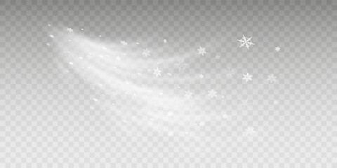 Stock vector illustration falling snow. Snowflakes, snowfall. Transparent background. Fall of snow.