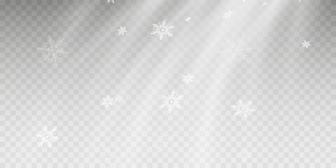 Stock vector illustration falling snow. Snowflakes, snowfall. Transparent background. Fall of snow.