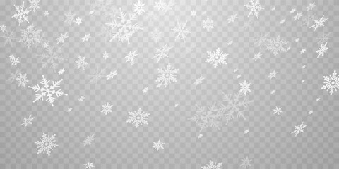 Stock vector illustration falling snow. Snowflakes, snowfall. Transparent background. Fall of snow.