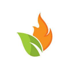 leaf and fire logo vector icon illustration