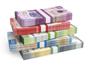 Stacks of Mexican peso banknotes
