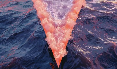 Water surface disturbance formation with a v shape trail and ripples