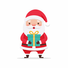 Cute cartoon Santa Claus character holding a wrapped gift box, perfect for Christmas and holiday season designs.