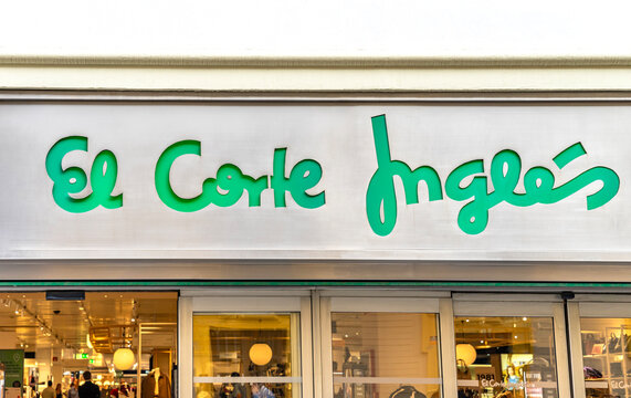 Seville, Spain, October 15, 2025; El Corte Ingles department store with logo sign on storefront.