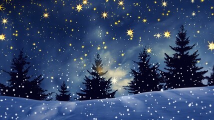 Fototapeta premium A Christmas scene with trees and stars in the sky